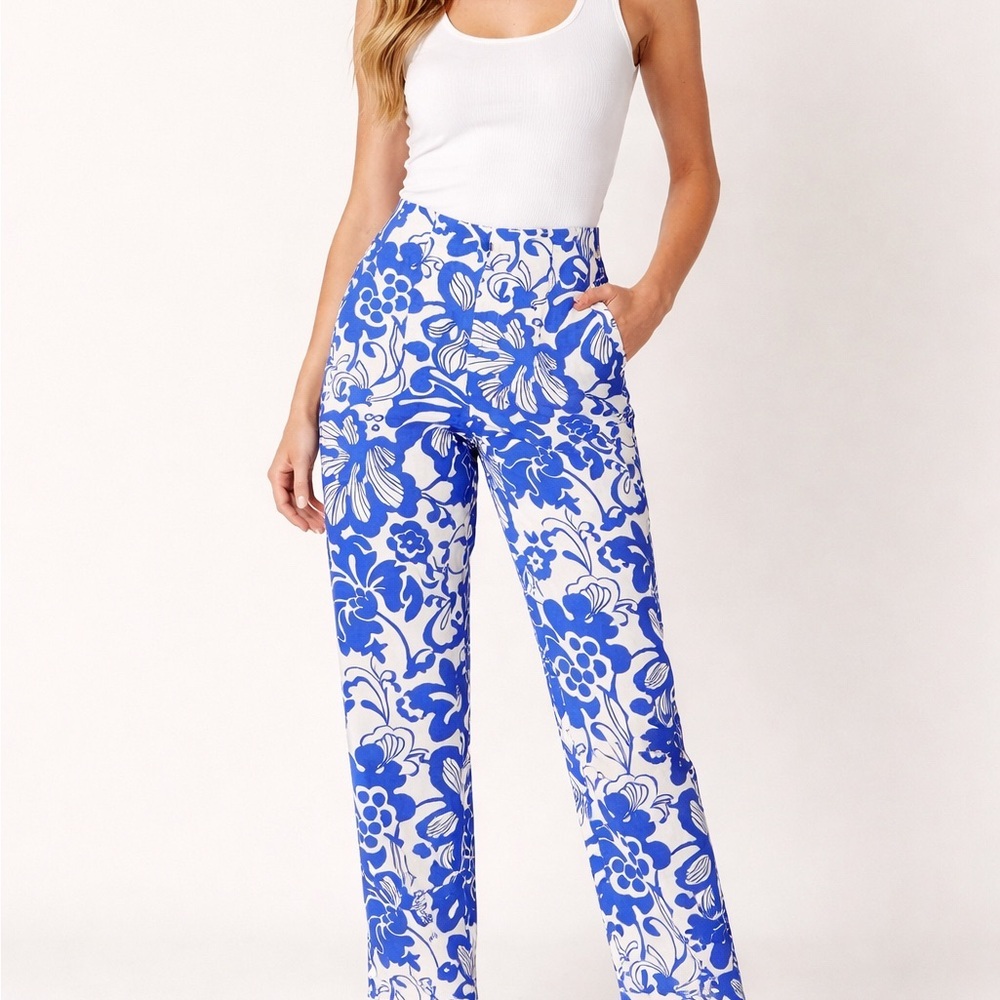 Zara Blue and White Floral Ankle  Pants Size 6